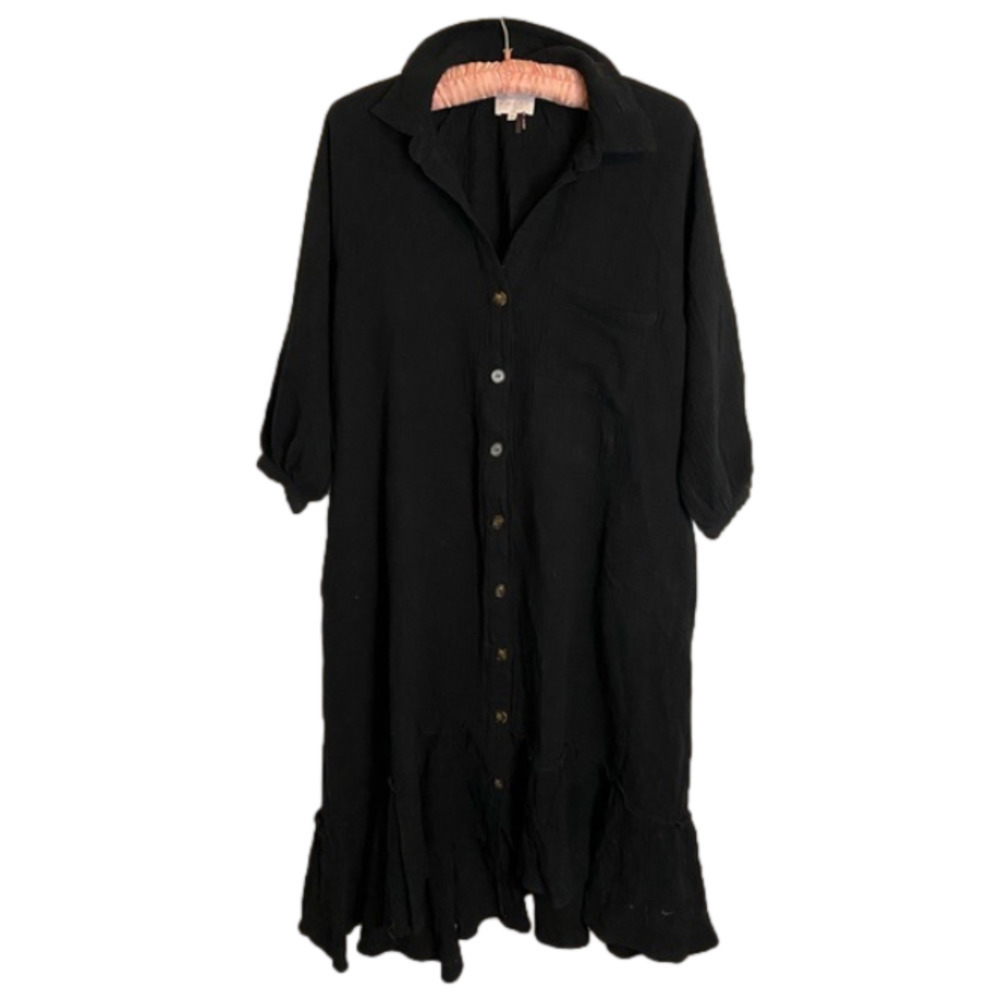 entro Black Button-Front Midi Dress